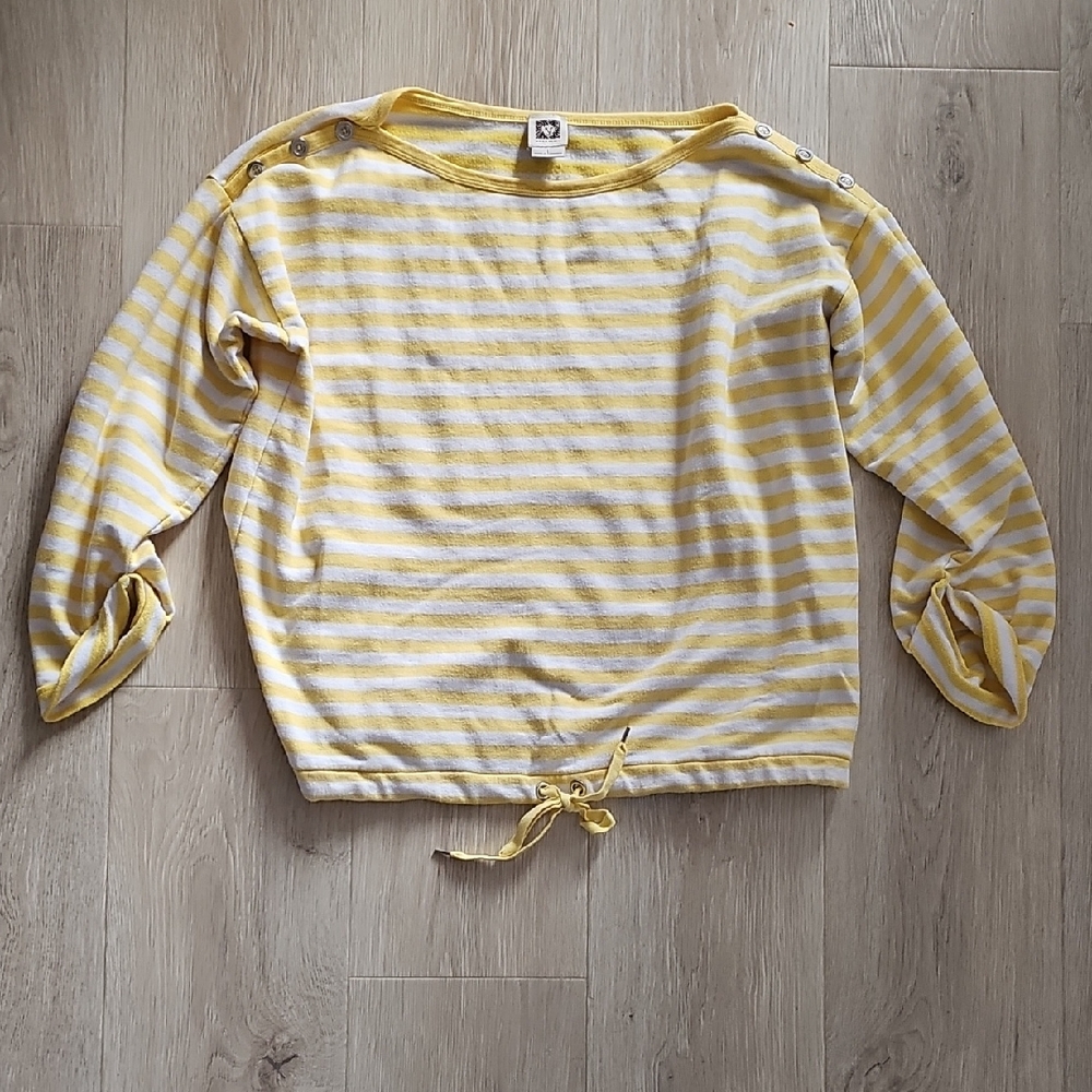 Anne Klein Yellow and White Striped Long Sleeve Tee